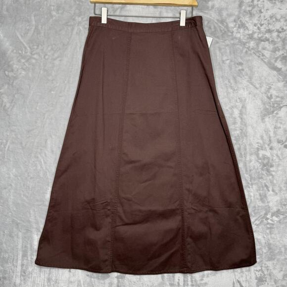 L.L.Bean Skirt Womens 10 Brown A-Line Midi Twill Tencel Lyocell NEW Modest - Picture 1 of 8
